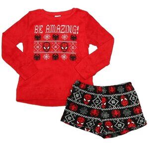 Marvel Comics Spider-Man Top and Short Plush Fleece Sleep Set Size Med 8/10 NWT